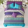 thumbnail image 3 of Boho Comforter Set Queen Size 8 Piece Bed in a Bag Bohemian Striped Bedding Quilt Set Aqua Paisley Floral Comforter and Sheet SetSoft Microfiber Complete Bedding Sets for All Season, 3 of 6