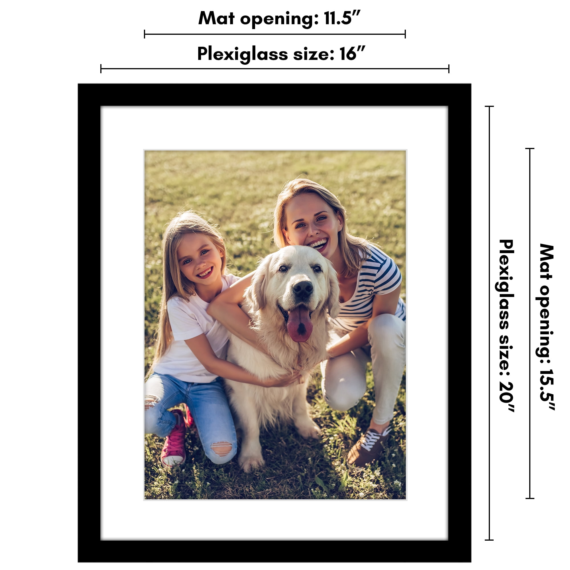 Americanflat 16x20 Picture Frame with Polished Plexiglass with 12x16 Mat Display Photo Epic Collection - Black