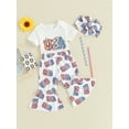 thumbnail image 3 of Jxzom Newborn Baby Girl My First 4th Of July Outfit 3 6 12 18 Months Short Sleeve Romper Romper Shirt Top Flare Pants Headband Set, 3 of 8