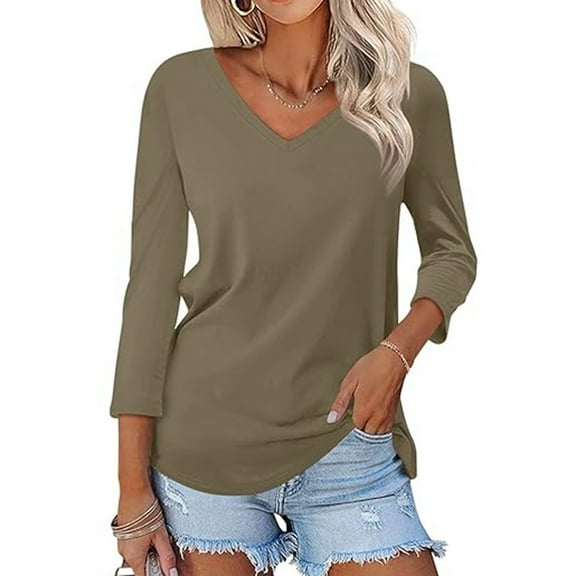 Women's Fashionable Casual V Neck Slim Fit Long Sleeved Base Shirt Printed Top Round Neck Shirt Women's T Shirt Womens Athletic Tee Women Causal Shirts Spandex Shirt Women Hiking Shirts Women Loose T