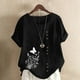 thumbnail image 2 of Vestidos Casuales Para Mujer, Blusas De Mujer De Moda Blusa informal de lino con cuello redondo, manga corta y botones para mujer, 2 of 4