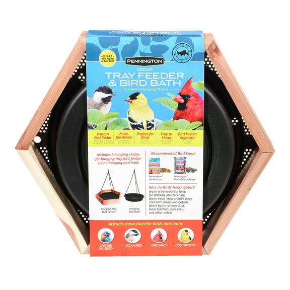 Pennington Red Cedar 2 in 1 Wild Bird Bath and Wild Bird Feeder, 4 lb. Capacity
