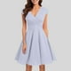 thumbnail image 4 of Karight Summer Dresses for Women Retro V-Neck Waist-Cinching Short Sleeve Solid Color Flared Hem Elegant Casual Dress, 4 of 7