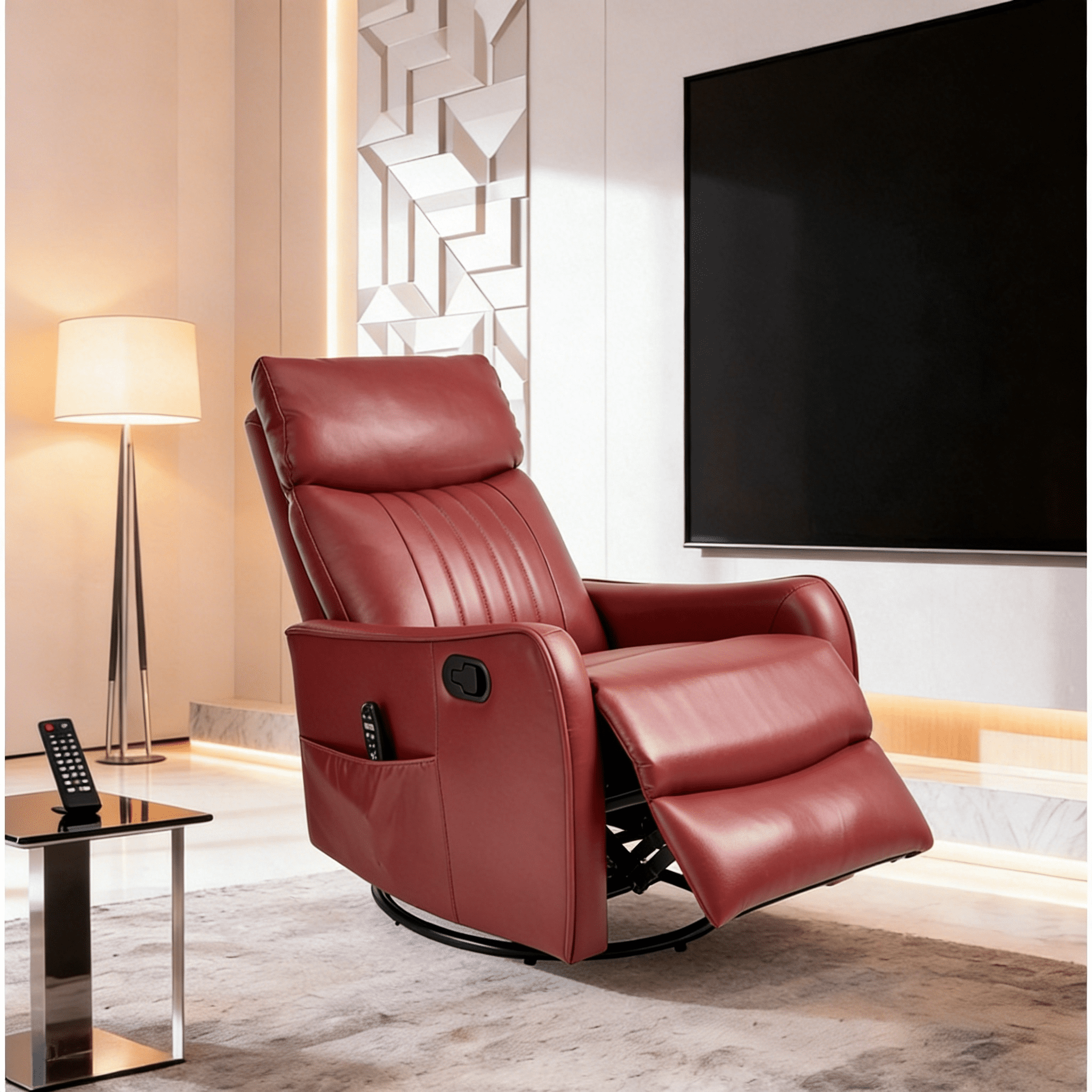 Gewnee 360° Swivel Rocking Recliner with Massage & Heat, Adjustable Reclining Angle, for Living Room & Office，Red