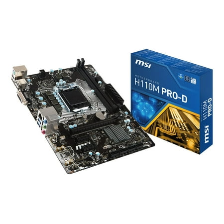 MSI H110M PRO-D Desktop Motherboard - Intel H110 Chipset - Socket H4 LGA-1151 - Micro ATX - 1 x Processor Support - 32 GB DDR4 SDRAM Maximum RAM - 2.13 GHz Memory Speed Supported - DIMM, UDIMM - 2 x M