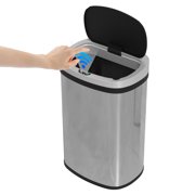 CL.HPAHKL 13 Gallon Kitchen Trash Can with Lid, Stainless Steel Oval Automatic Garbage Can for Home Office Bedroom Living Room Garage, Large Capacity Trash Bin Trashcan
