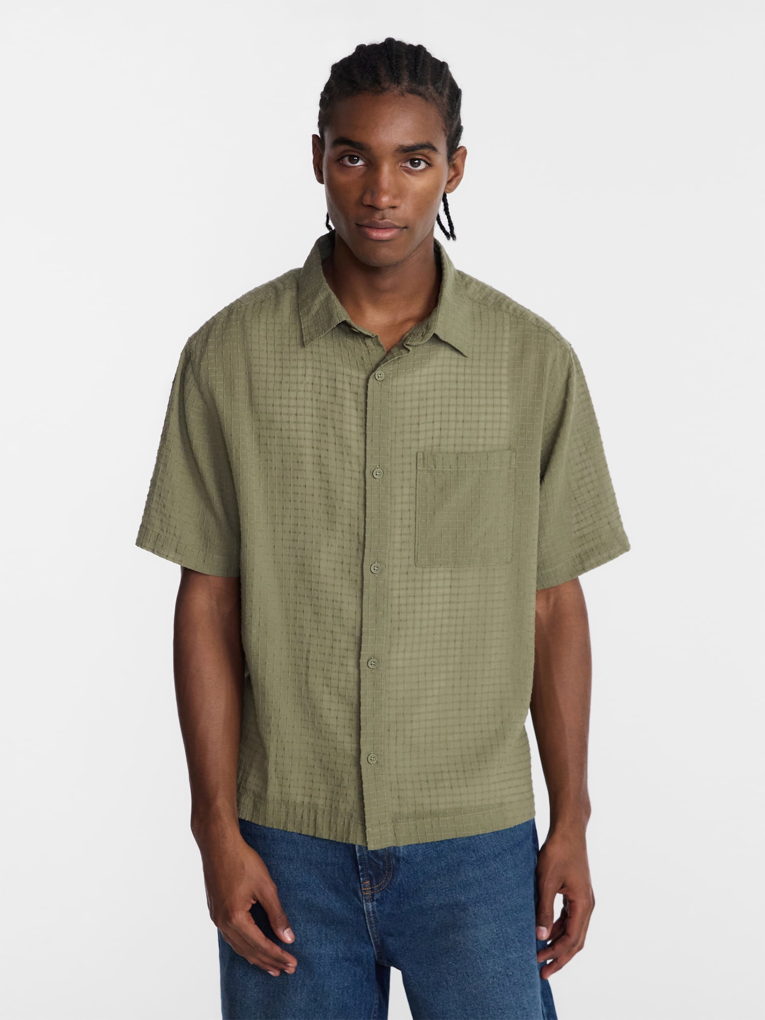No Boundaries Boxy Fit Ripstop Shirt with Short Sleeves, Men's XS-5XL
