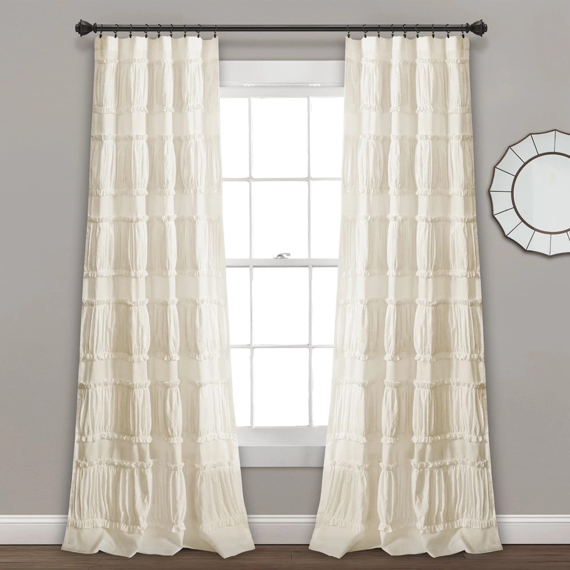 Lush Decor Nova Ruffle Ruffle 84" x 42" Textured White 3" Rod Pocket 2-Pc Set Window Panel