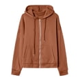 thumbnail image 5 of Brondbend Hoodies for Women Pullover Sweatshirt for Women Full Zipper Long Sleeved Pocket Pullover Solid Color Plus Size Fashion Coat Fall Winter Comfortable Workout Top Coffee, 5 of 5