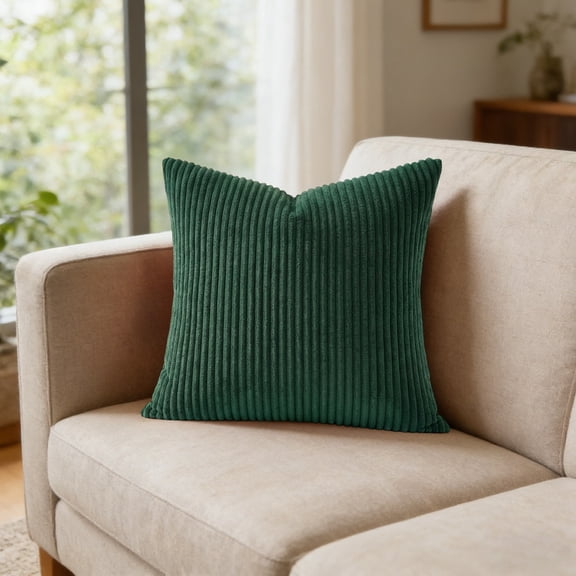 Dark Green Set of 1 Summer Decorative Throw Pillow Covers, 17x17 Inch for Sofa Living Room, Soft Neutral Boho Couch Pillow Covers for Home Decor, Square Pillow Cases for Cushions