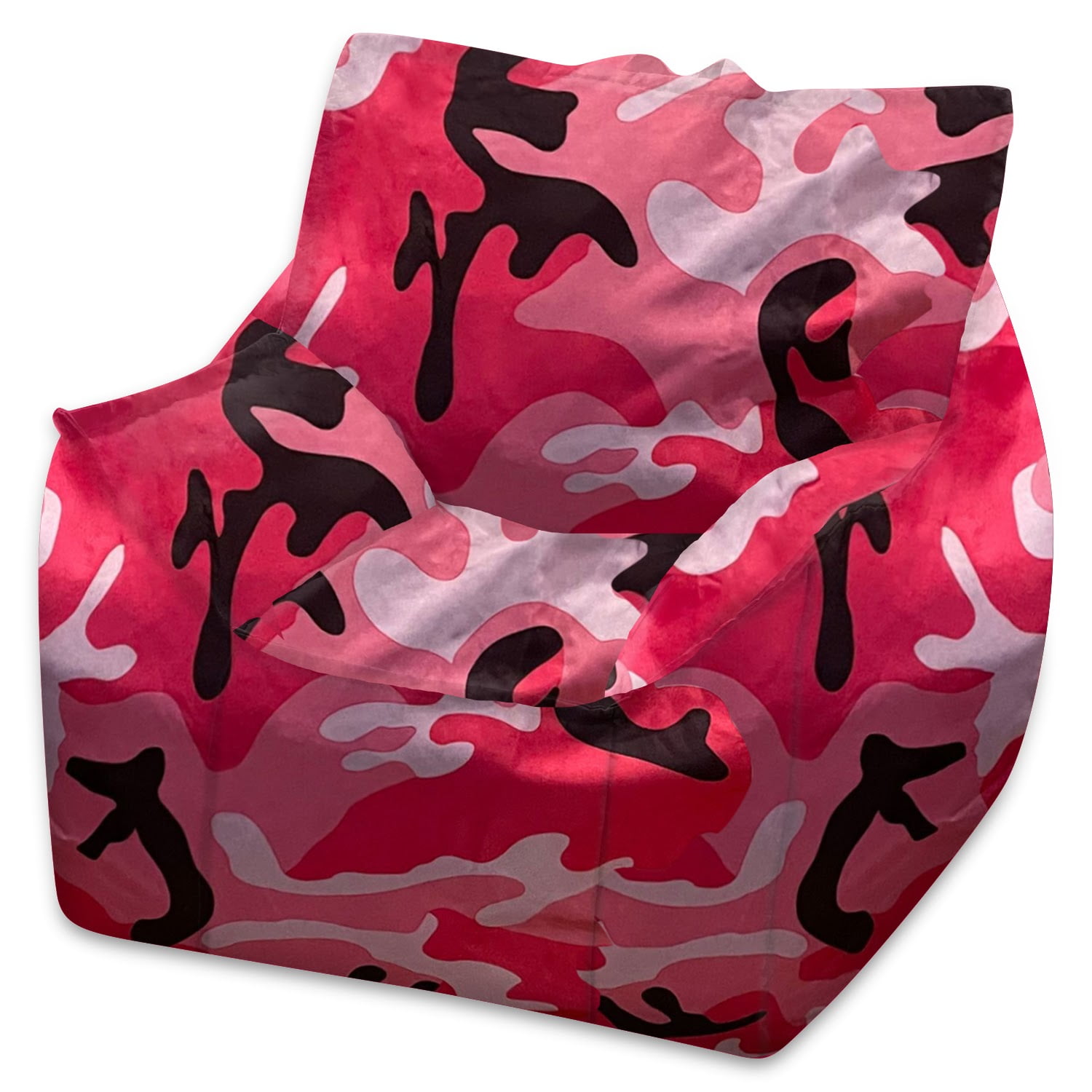 Posh Creations Structured Comfy Bean Bag Chair, Newport Chair, Nylon - Camo Pink and Black