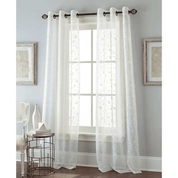 Lanco Vincent Sheer Window Curtain Panel with Grommet Top, White, 37 x 84" (Set of 2)