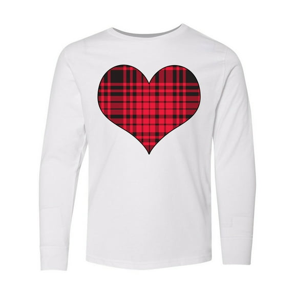 Inktastic Red Plaid Heart Long Sleeve Youth T-Shirt