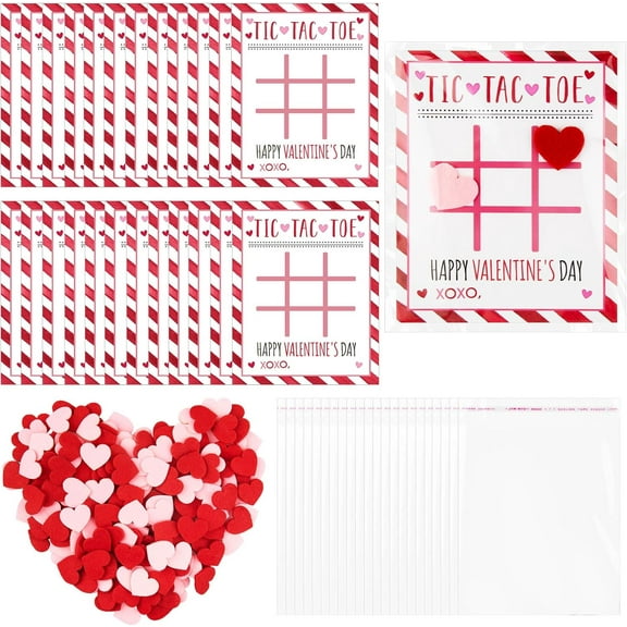 Valentine's Day Tic Tac Toe Games Cards Bingo Game for Adults Valentine's Day Party Game Trivia with Felt Heart Classroom Games Activities Valentine Gifts Birthday Party Supplies