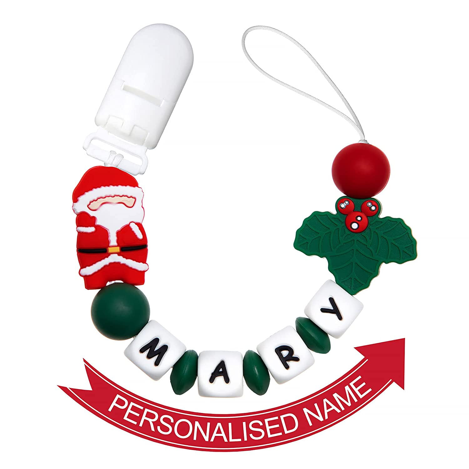 My 1st Christmas Personalised Baby Girls Boys Beaded Dummy Clip Gift ANY WORDS 