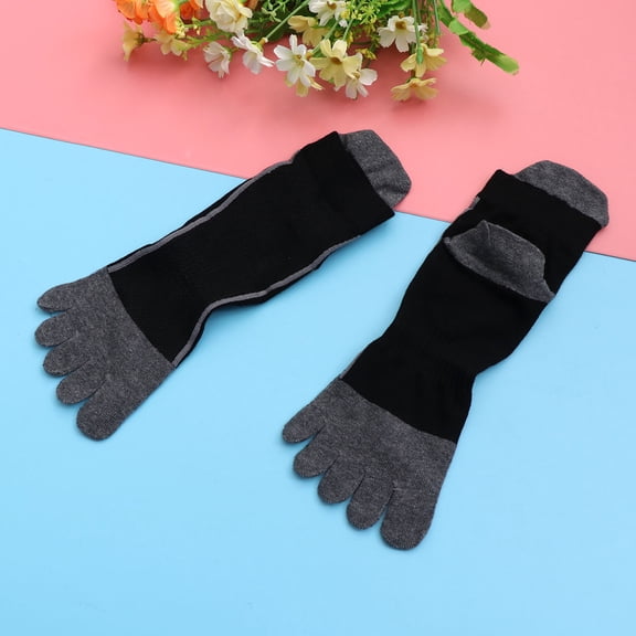 ROMANSENTIAL Five Finger Toe Socks Black Cotton Athletic Running Socks with Heel for Sports Use