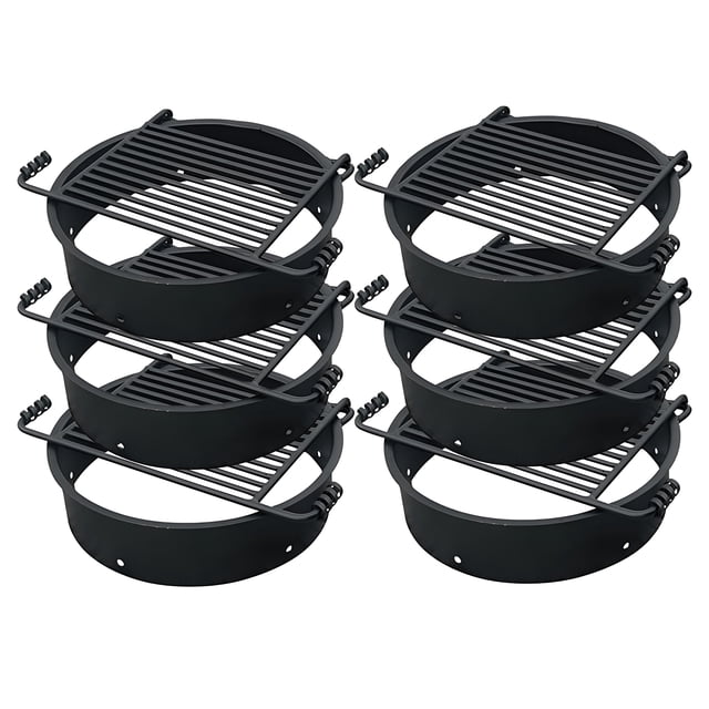Pilot Rock 6 Pack 24” Steel Ground Fire Pit Ring Metal Cooking Grate, Black