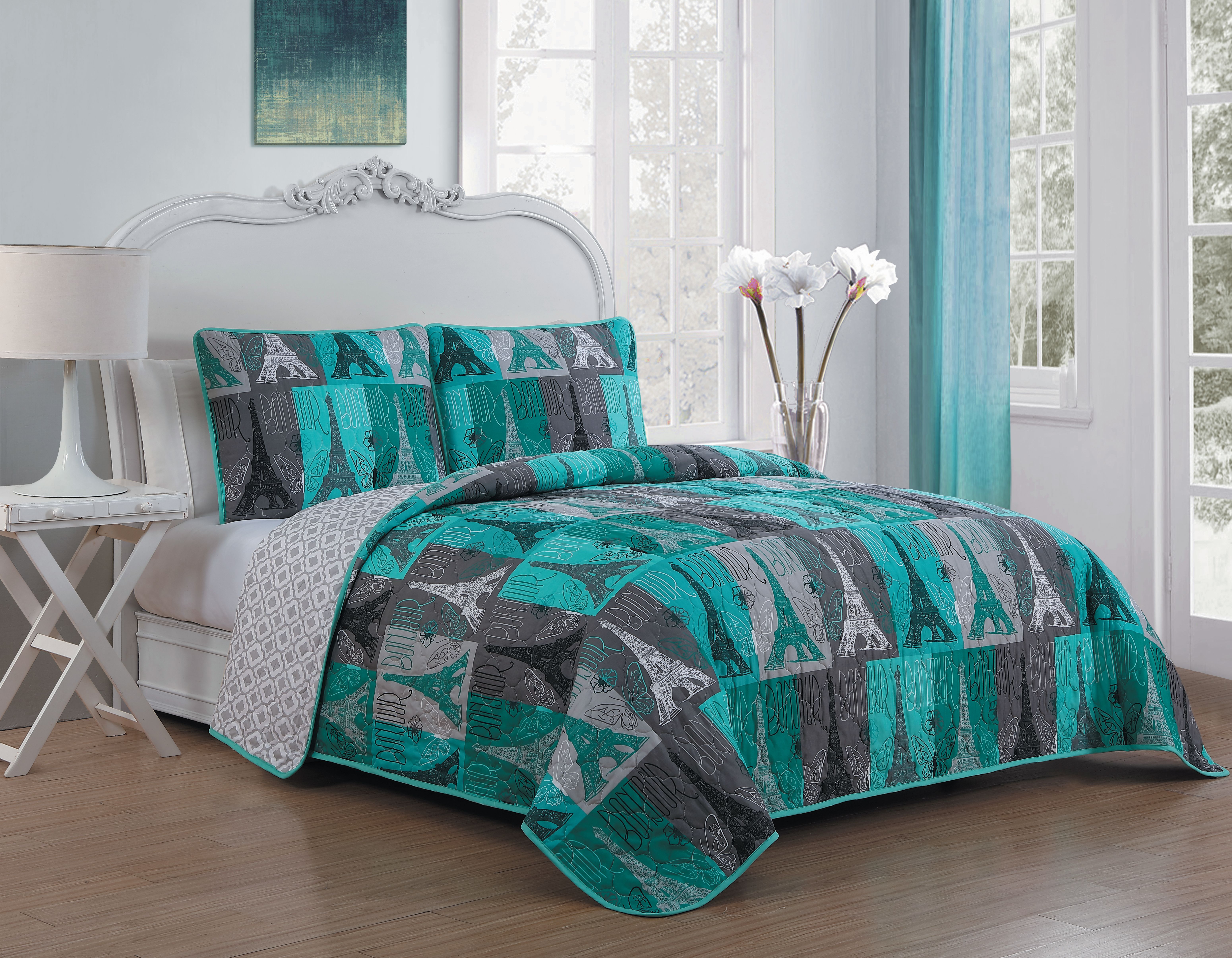 Cannes 2pc Quilt Set Twin Teal