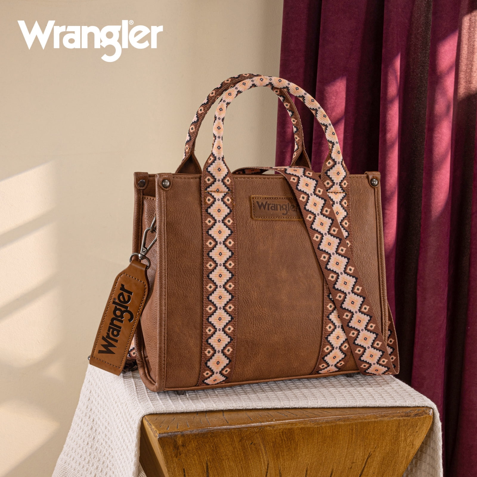 Wrangler Aztec Tote Bag for Women Boho Shoulder Purse, Cf-Dark brown