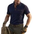 thumbnail image 2 of ASDFVBKG Mens Polo Shirts V Neck Short Sleeve Knitted Golf T Shirts Collared Summer Vacation Tops Johnny Collar Polo Navy S, 2 of 4