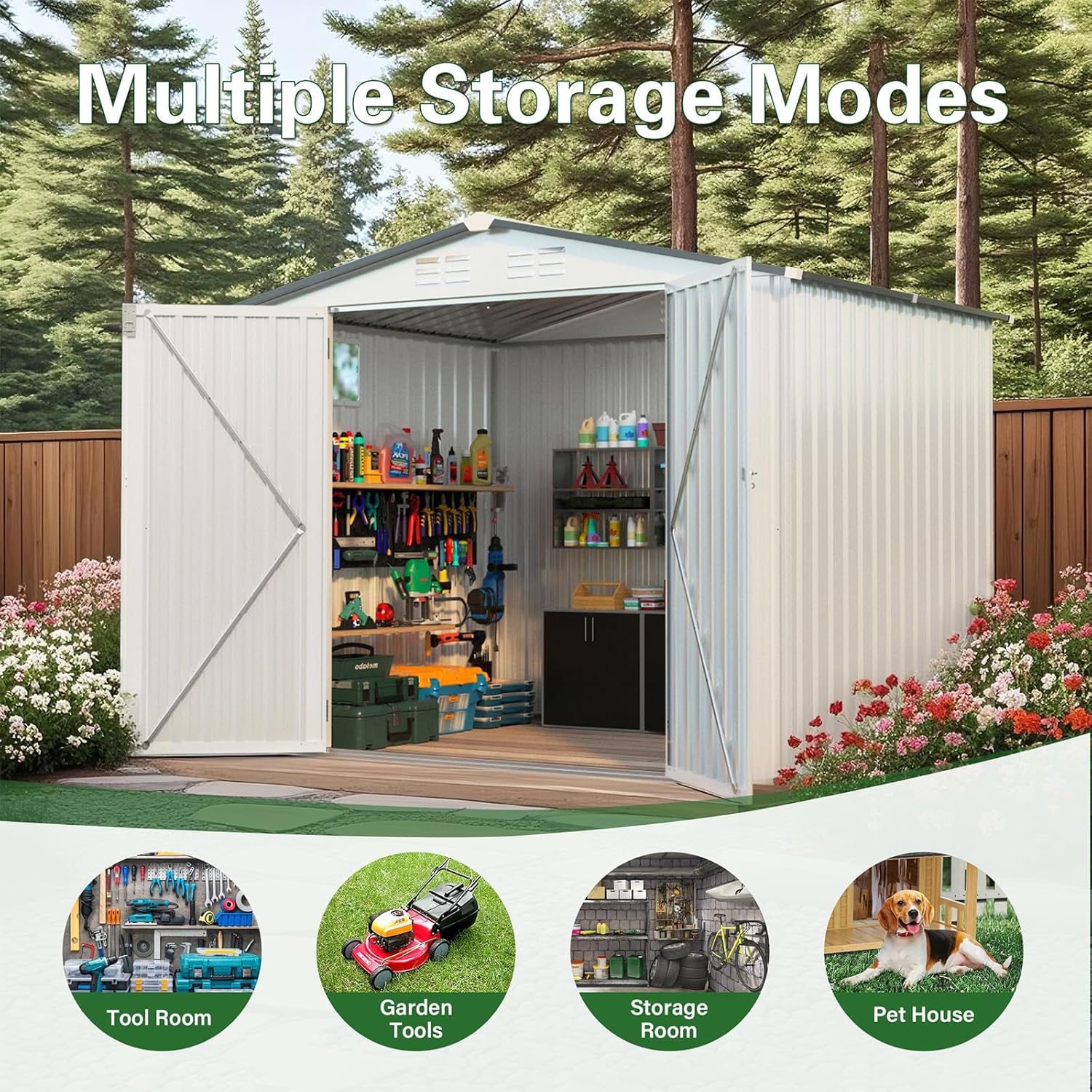 8X6FT Metal Storage Shed,Tool Shed with Peaked Roof, Outdoor Storage Shed with Clear Window and Lockable Door, Garden Shed for Garden, Backyard,Patio,Sundries