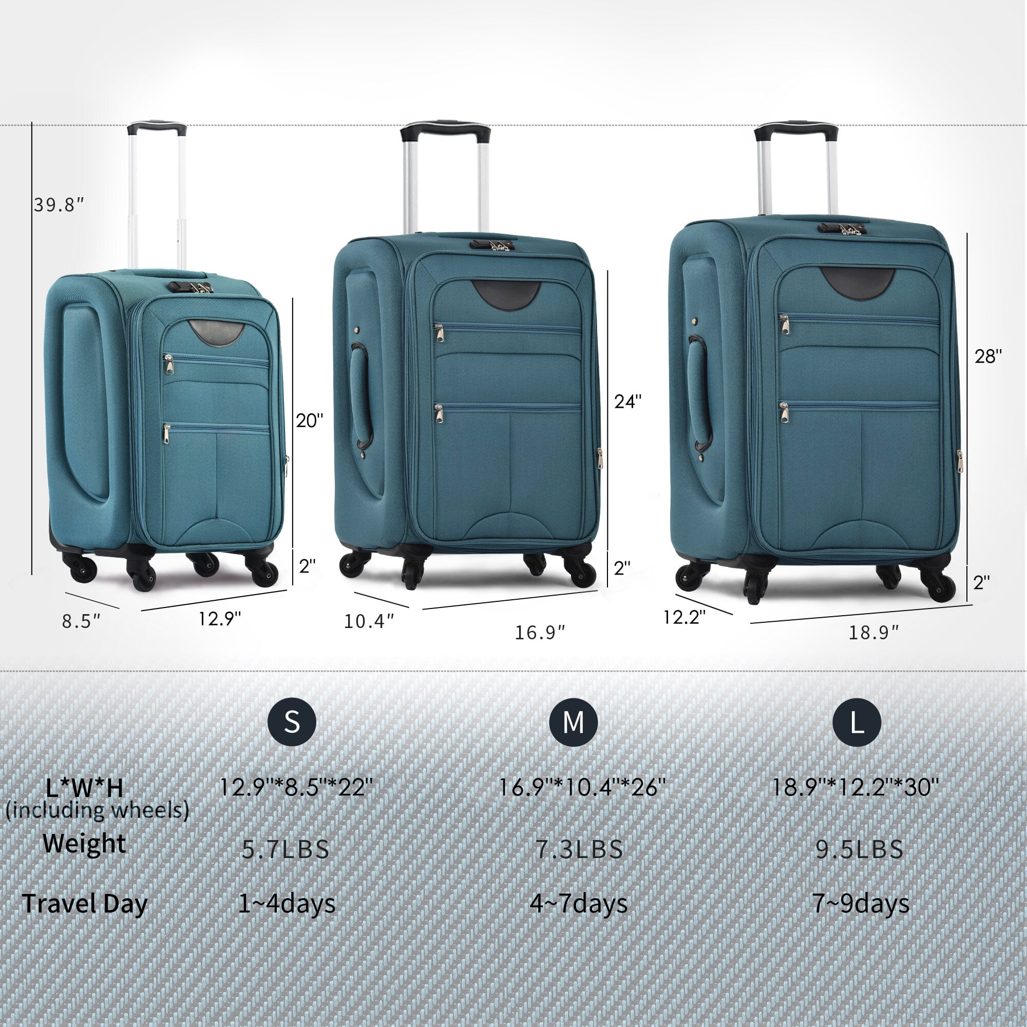 Softside Suitcase, Softside Luggage Expandable 3 Piece Set Suitcase Upright Spinner Softshell Lightweight Luggage Travel Set-22/26/30 inches, Green Softside Luggage,Softside Checked Luggage