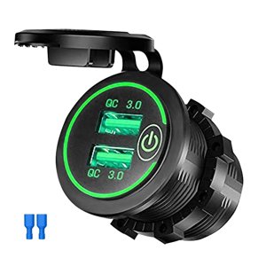 Chargeur de voiture double USB QC3.0 Chargeur de moto 12-24V LED Adaptateur de charge portatif Lumière verte