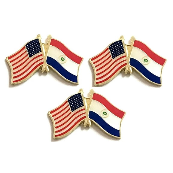 Paraguay & US Crossed Flag Lapel Pins, Box of 3