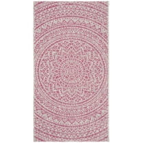 SAFAVIEH Courtyard Josiah Floral Medallion Indoor/Outdoor Area Rug, 2' x 3'7", Light Grey/Fuchsia
