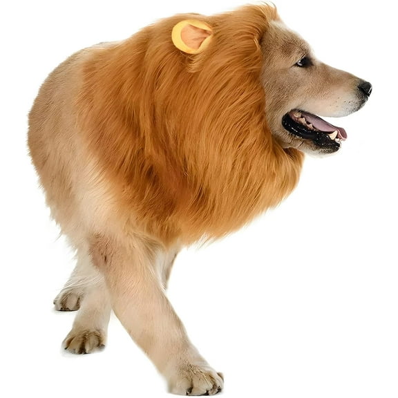 Dog Lion Mane Costume - Realistic Mane with Ears for Medium to Large Sized Dogs, Pet Halloween Costumes Birthday Party Cosplay Apparel