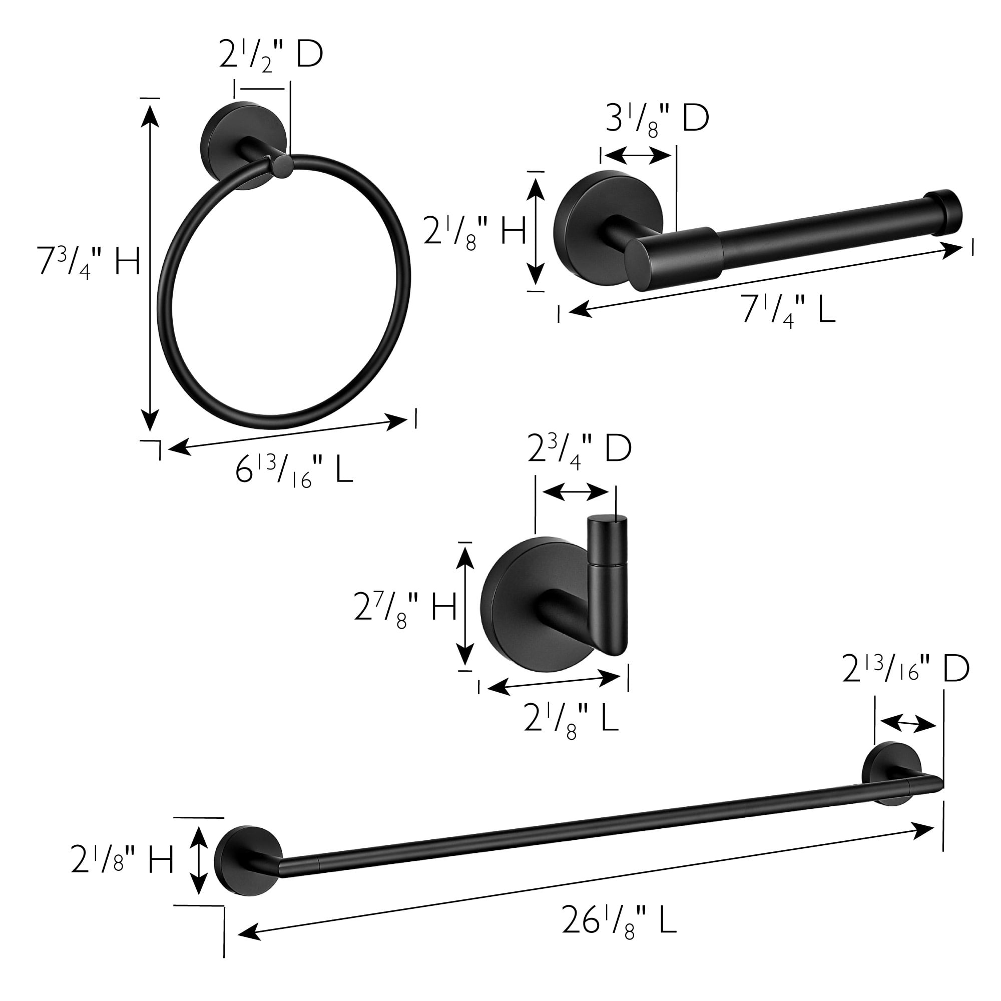 Graz 4-Piece Bathroom Accessory Set, Matte Black, Includes Towel Bar, Towel Ring, Toilet Paper Holder, and Robe Hook – Design House, 188714