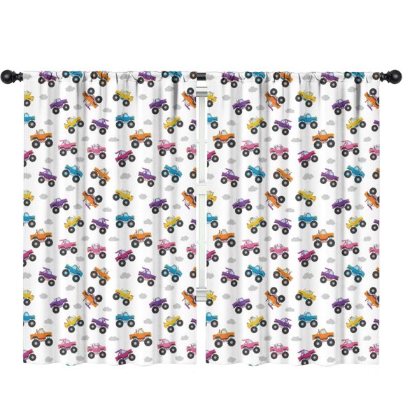 Blackout Kids Curtains,Monster Cartoon Truck White Pattern Children's Insulated Curtains Set Of 2,Bedroom Essentials,Toddler Room Decor 52"x84"