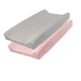thumbnail image 1 of Funda para cambiador de pañales, ultrasuave, con lunares minky, transpirable, para cambiar pañales, para bebés, niños y niñas (rosa/gris), 1 of 5