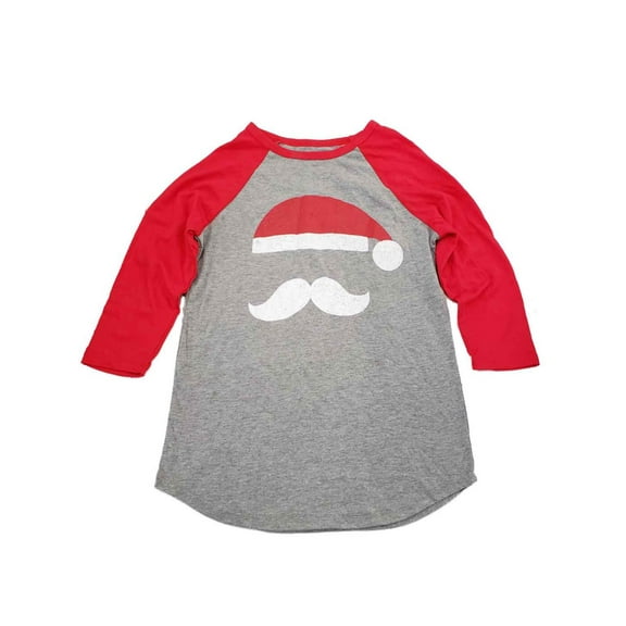 Womens Red Grey Santa Claus Hat Mustache Christmas Xmas Holiday Tee T-Shirt XL