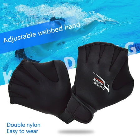 

HCfuz 1 Pair Webbed Gloves Adjustable Fastener Tape Non-slip Wear-resistant Anti-scratch High Elasticity Training Swim Posture Diving Equipment Paddle Training Fingerless Gloves for Water Sports