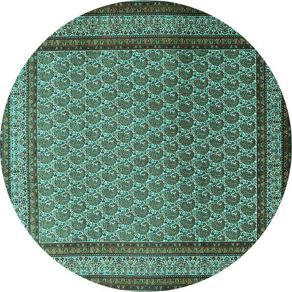 Ahgly Company Machine Washable Indoor Round Persian Turquoise Blue Traditional Area Rugs, 3' Round