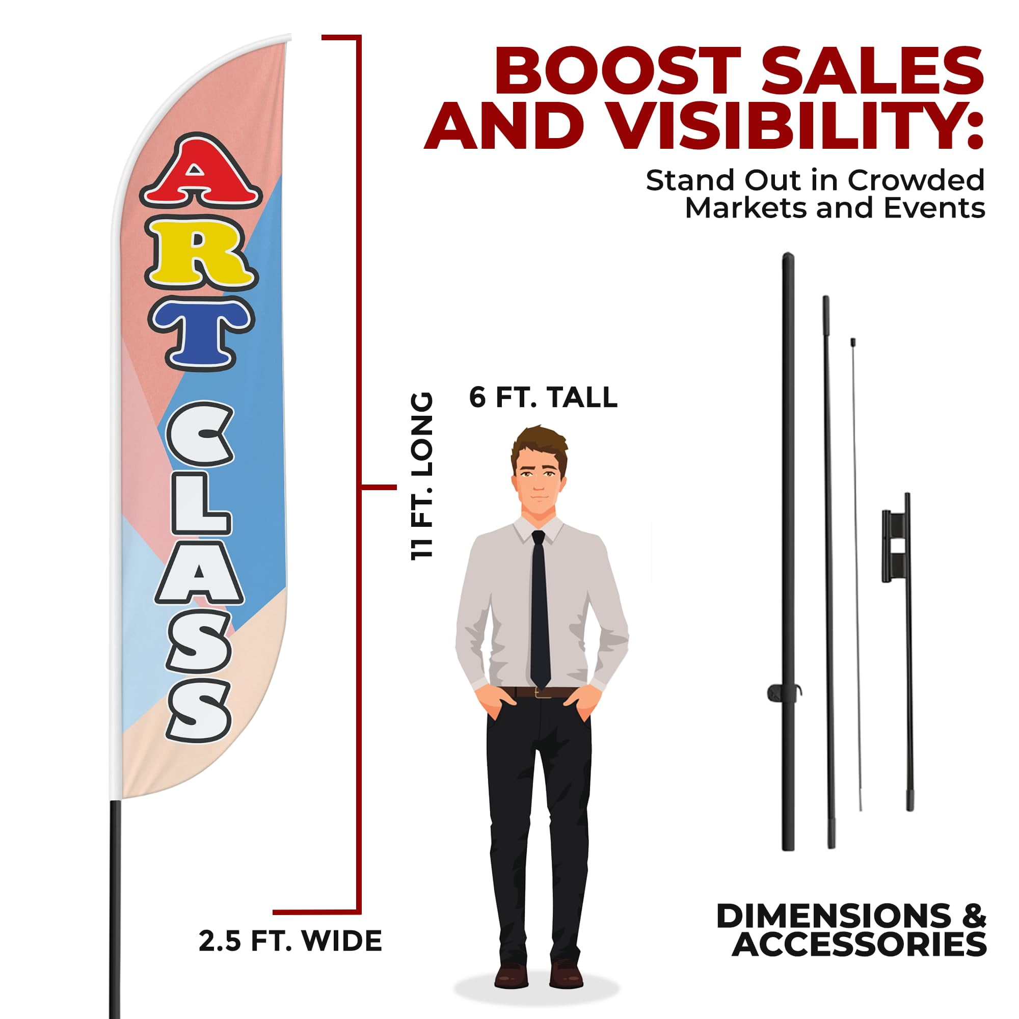 Art Class Sign feather flag Pole Mount for Outdoor by Mavis Print | 15 FEET Long Outdoor Banner Flag Mount for Easy Hang | HD Print Swooper Flag Stand forArt Class Advertising | Made in USA