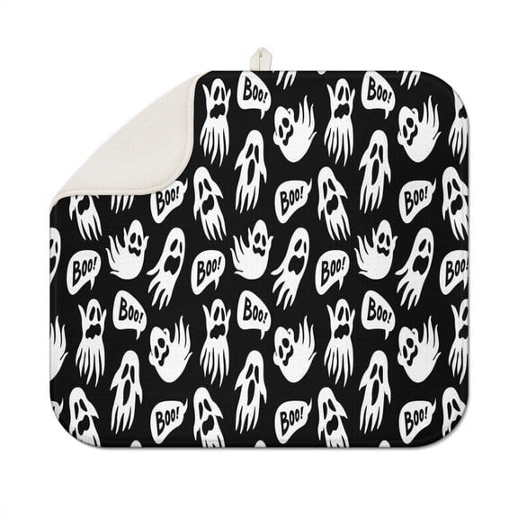 Ghost Boo Halloween Pattern Dish Drying Mat for Kitchen 1 Pack, Ultra Absorbent Microfiber Dishes Drainer Mats,16x18in(41x46cm)