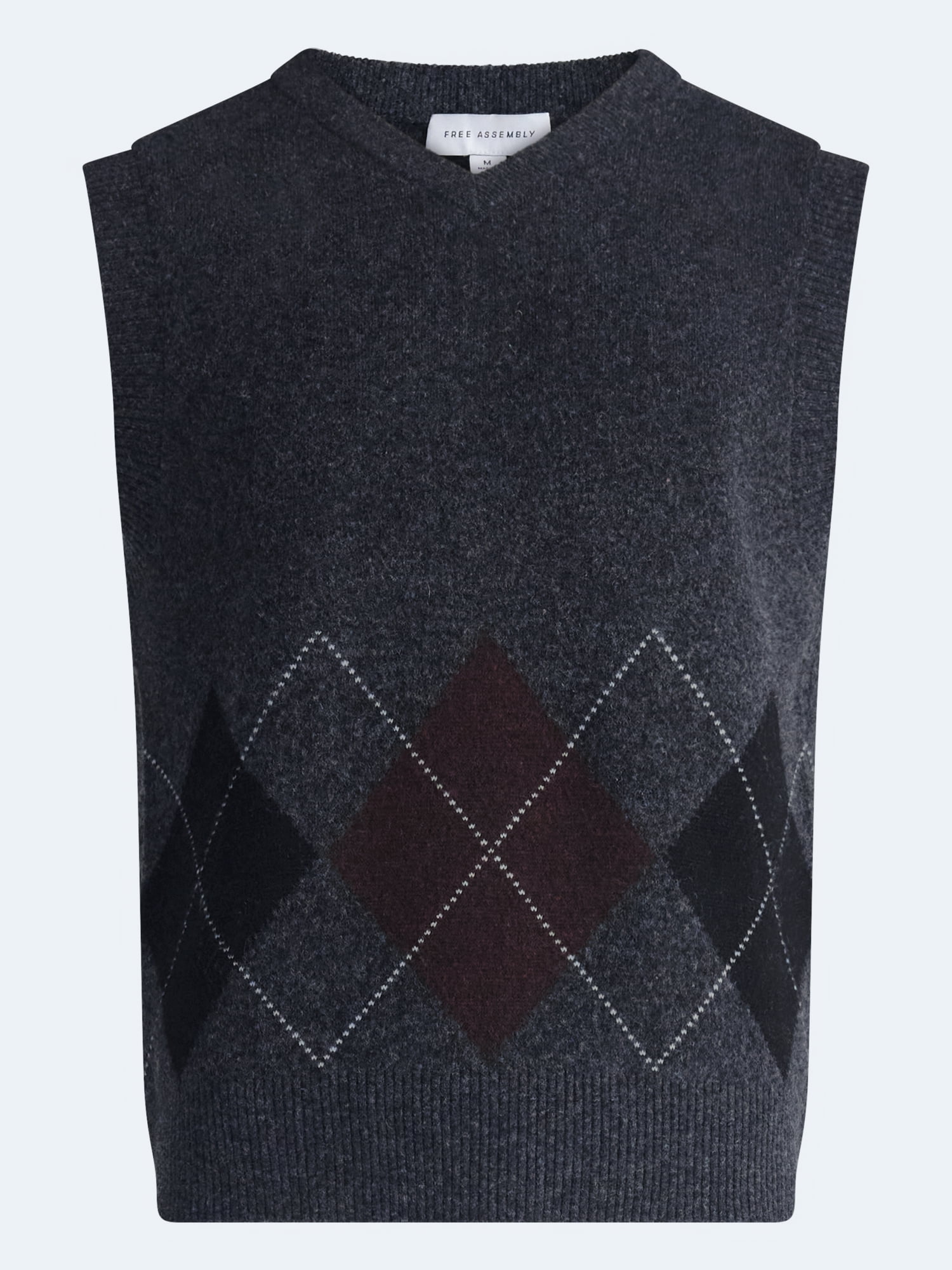 Free Assembly Mens V-Neck Argyle Sweater Vest, Sizes XS-3XL