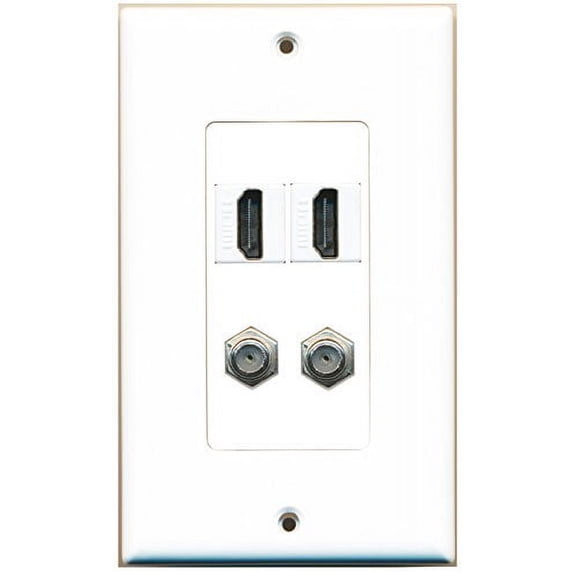RiteAV - 2 Port HDMI 2 Port Coax Cable TV- F-Type Decorative Wall Plate - White