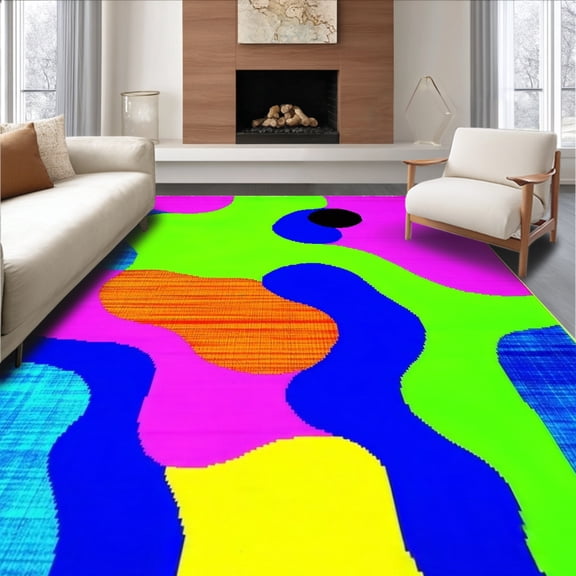 ODIKA 4'x6' Machine Washable Non-Slip Area Rug, Groovy Hand Shaped Abstract Bath High Traffic Rug, Pink, 148839