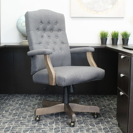 UPC: 0751118090529 | Boss Office Products B2187009 Classic Slate Gray Linen Chair with Driftwood Finish