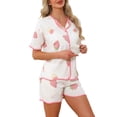 thumbnail image 4 of INSPIRE CHIC Womens Pajama Sets Ruffle Trim Cute Built-in Shelf Bra Button Down Tops with Shorts Sleepwear Lounge Sets M Light Pink, 4 of 6