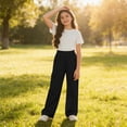 thumbnail image 5 of ITSAME Girls Wide Leg Cargo Pants Elastic Waist Multi-Pocket Loose Fit Kids Full Length Casual Pants Black Size 13-14, 5 of 5