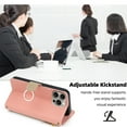 thumbnail image 4 of Dteck Zipper Wallet Case for iPhone 16 Pro,Magnetic Leather Card Slots Case with Hidden Mirror Shockproof Kickstand Flip Cover with Crossbody Shoulder Strap,Pink, 4 of 8