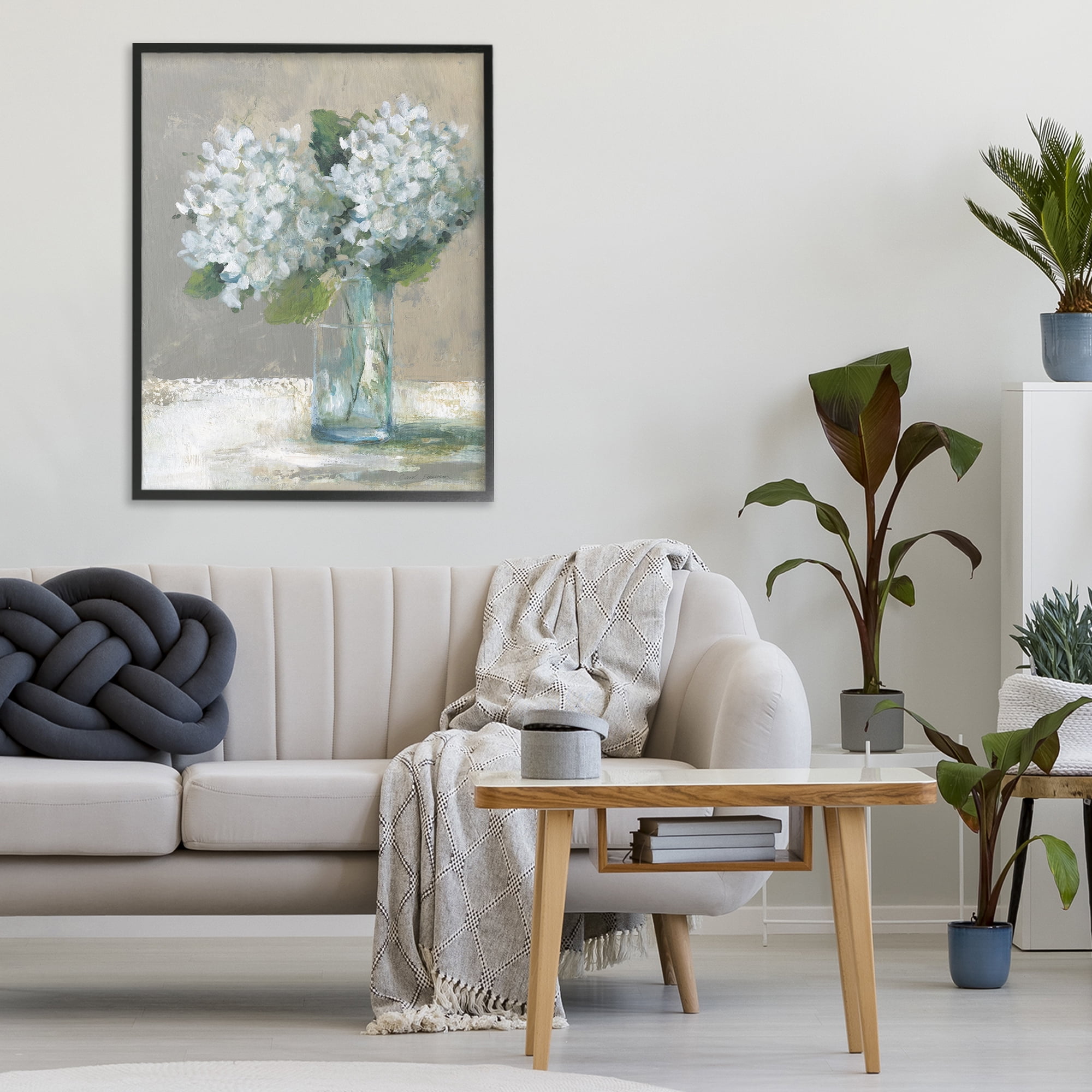 Stupell Industries White Hydrangeas Glass Vase Black Framed Giclee Art, design by Carol Robinson