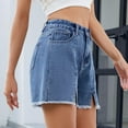 thumbnail image 7 of Generic Womens Bermuda Jean Shorts High-Waist Frayed Raw Hem Cutoff Short Pants Trendy Summer Denim Shorts with Pockets, 7 of 7