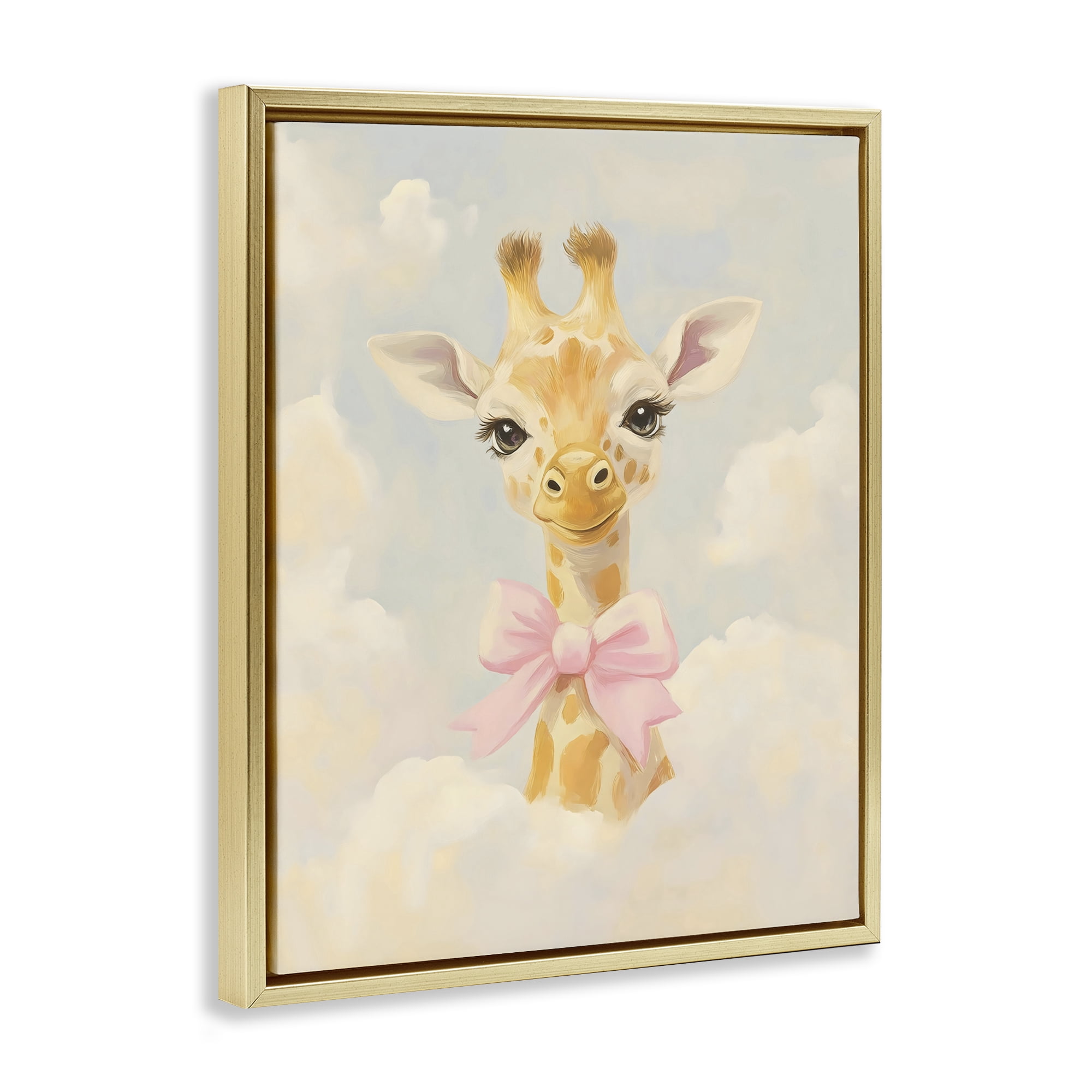 Stupell Industries Charming Giraffe In The Clouds Gold Framed Floater Canvas Wall Art, design by The Prints Vibe