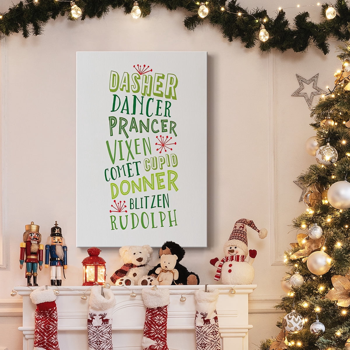 Reindeer Names - Green- Gallery Wrapped Canvas