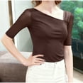 thumbnail image 1 of Tejiojio Women's Sheer Mesh Top Asymmetrical Neckline Half-Sleeve Casual Elegant Blouse, 1 of 6